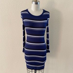 Navy blue striped Long sleeve tight fit dress